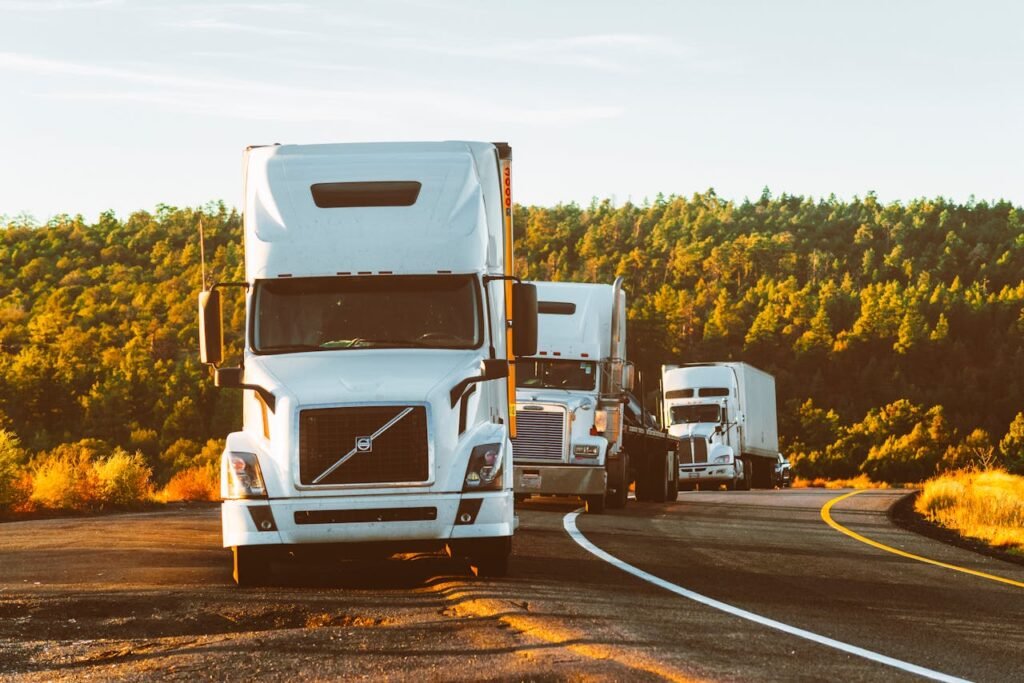 White Volvo Semi-truck on Side of Road